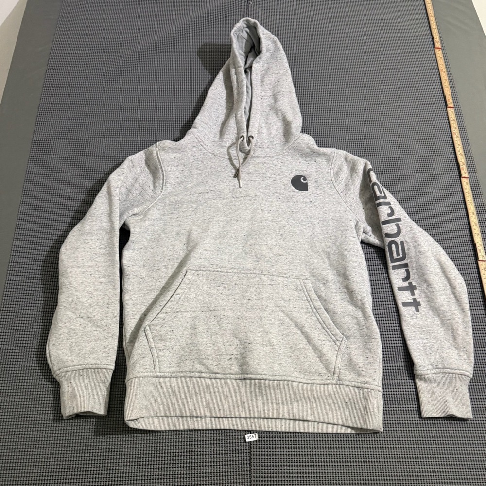 Carhartt Womens Relaxed Fit Gray Heather Graphic Logo Hoodie Small